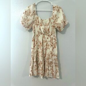 Blu Pepper Cottage Core White Antique Floral Balloon Short Sleeve Tiered Dress M
